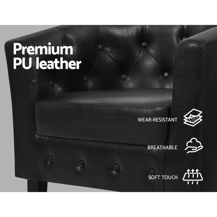 Mini Chesterfield Style Armchair Tub Lounge with Ottoman Accent Chair PU Leather Black Homecoze