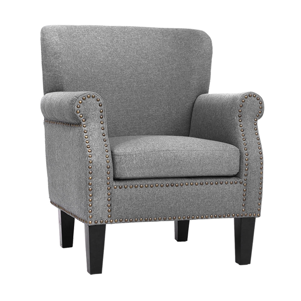 Linen Fabric Retro Studded Accent Chair - Grey Homecoze