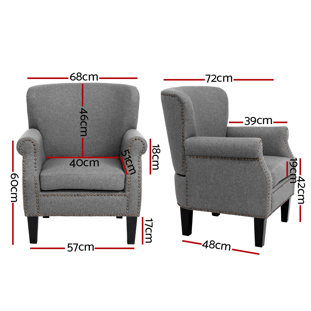 Linen Fabric Retro Studded Accent Chair - Grey Homecoze