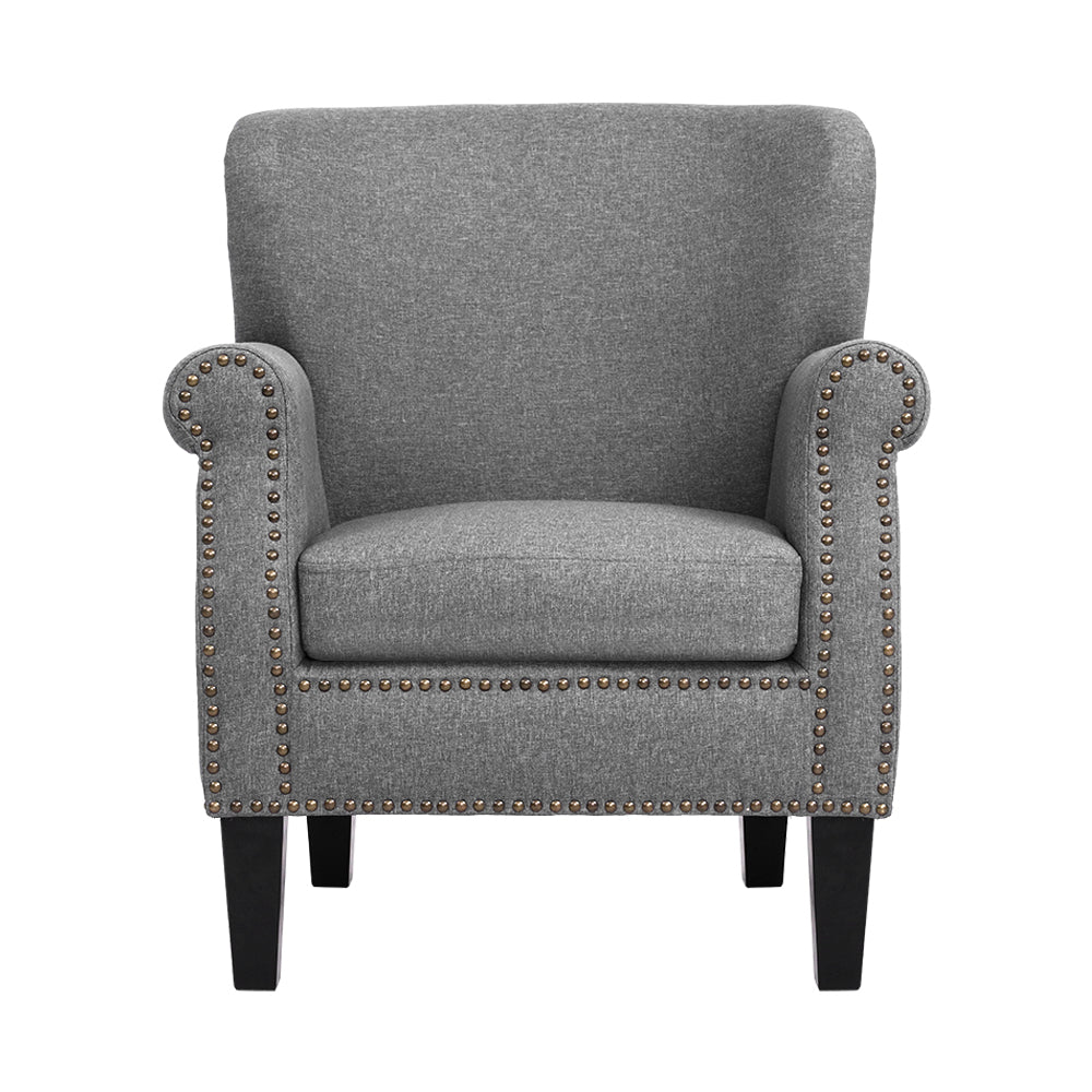 Linen Fabric Retro Studded Accent Chair - Grey Homecoze