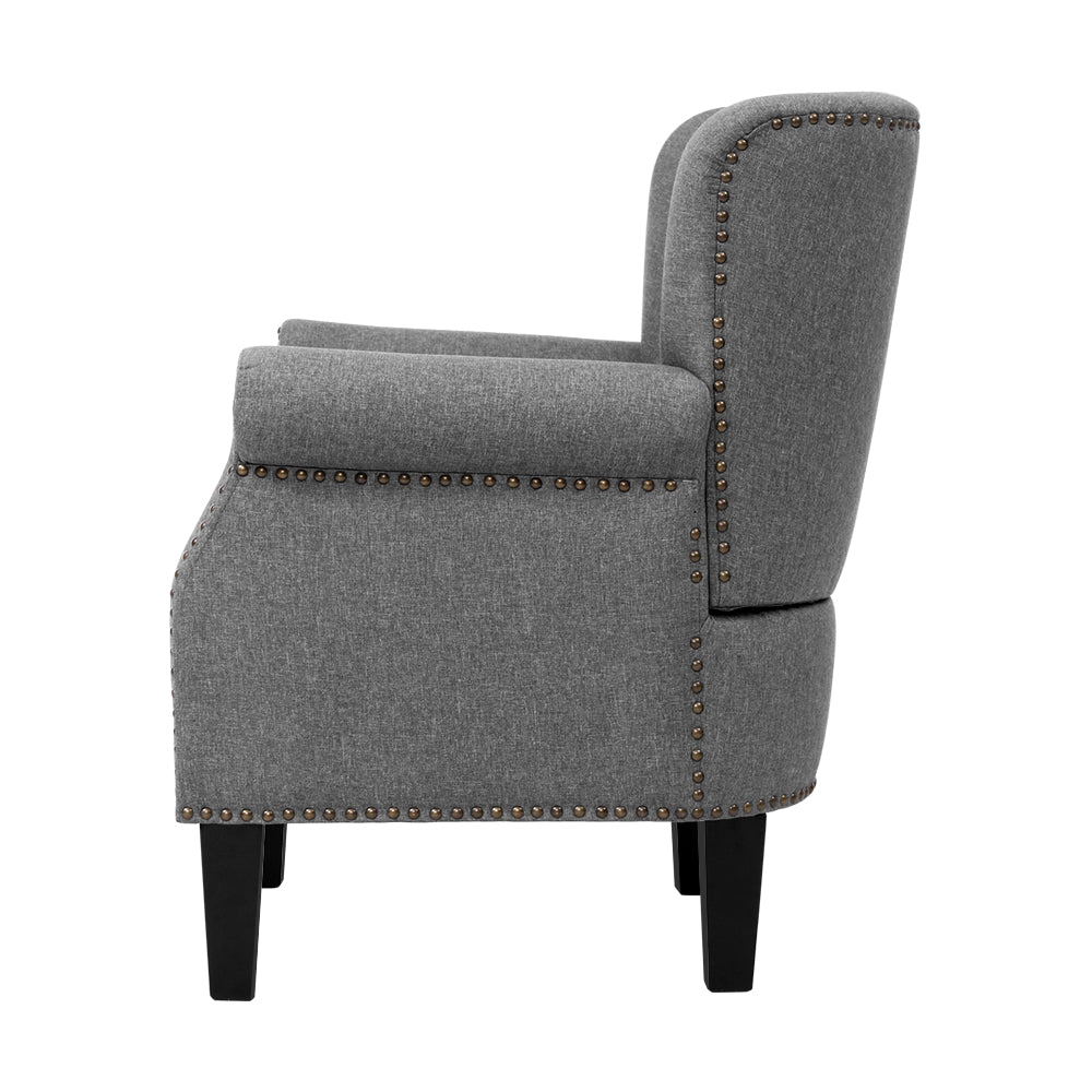 Linen Fabric Retro Studded Accent Chair - Grey Homecoze