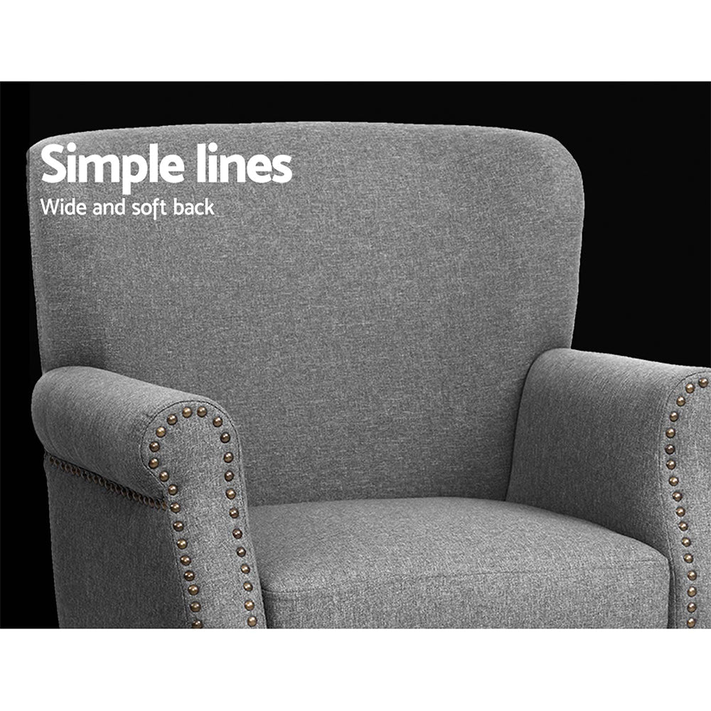 Linen Fabric Retro Studded Accent Chair - Grey Homecoze
