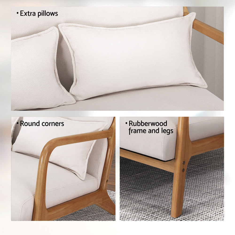 Coastal Inspired Low-Set Loveseat Armchair - Beige - Homecoze