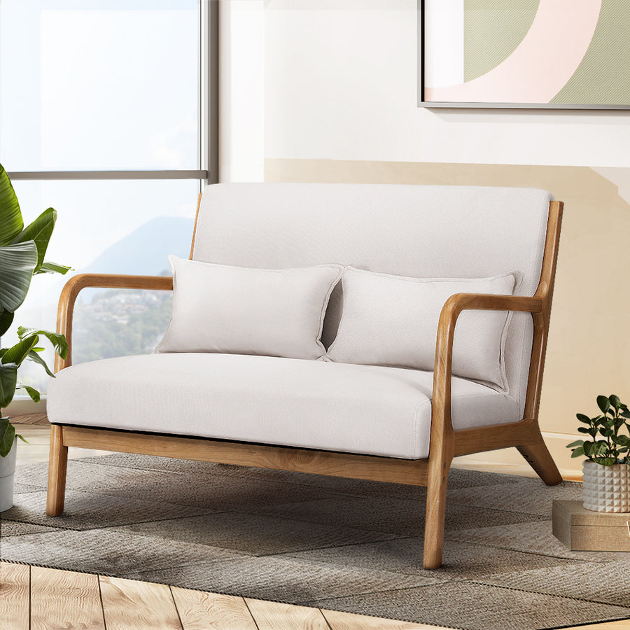 Coastal Inspired Low-Set Loveseat Armchair - Beige - Homecoze