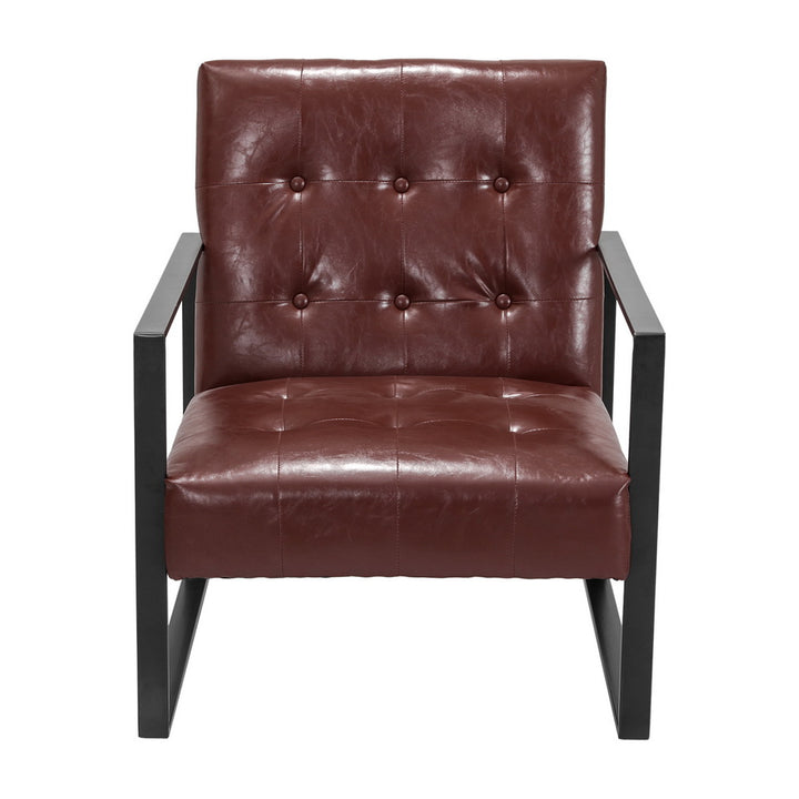 Low Set Accent Chair PU Leather Industrial Feature Armchair - Brown