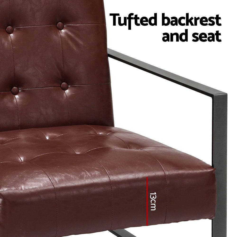 Low Set Accent Chair PU Leather Industrial Feature Armchair - Brown - Homecoze