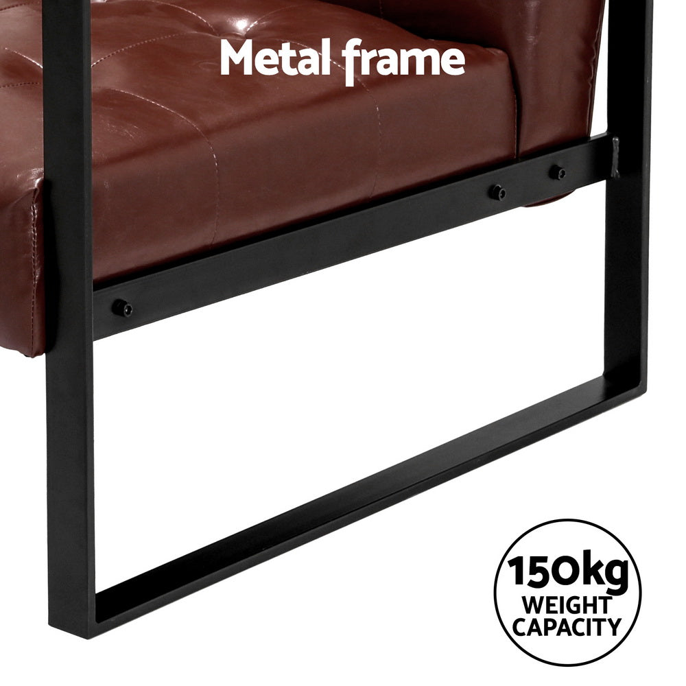 Low Set Accent Chair PU Leather Industrial Feature Armchair - Brown - Homecoze