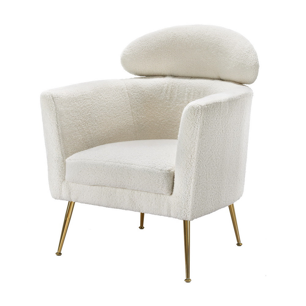 Boucle Accent Chair Modern Scandinavian Style Armchair - White & Gold