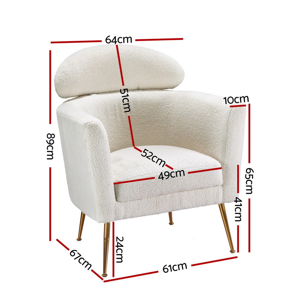 Boucle Accent Chair Modern Scandinavian Style Armchair - White & Gold