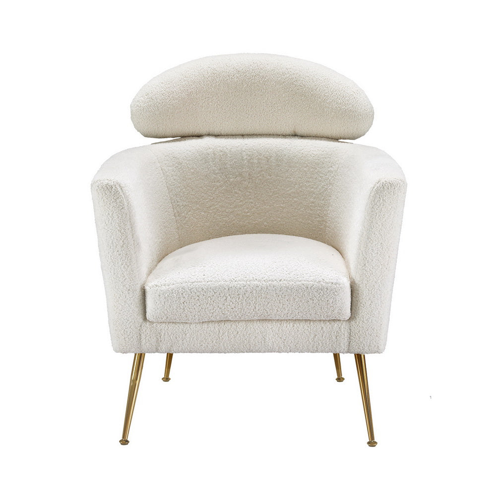 Boucle Accent Chair Modern Scandinavian Style Armchair - White & Gold