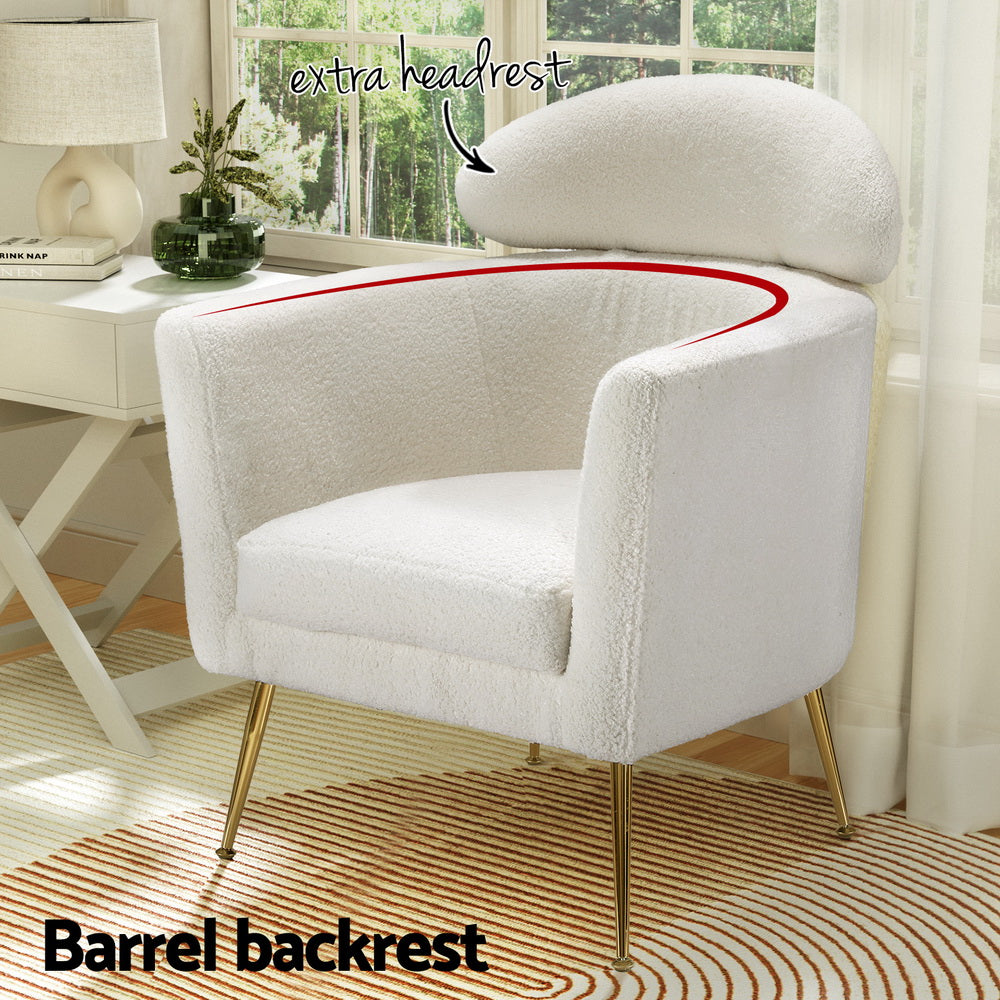 Boucle Accent Chair Modern Scandinavian Style Armchair - White & Gold - Homecoze