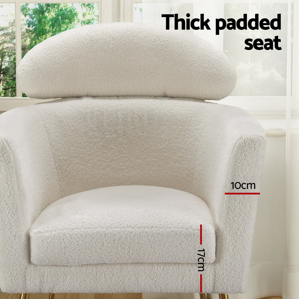 Boucle Accent Chair Modern Scandinavian Style Armchair - White & Gold - Homecoze