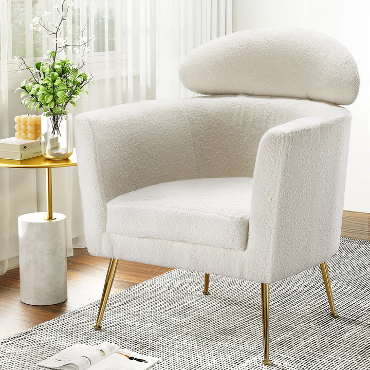 Boucle Accent Chair Modern Scandinavian Style Armchair - White & Gold