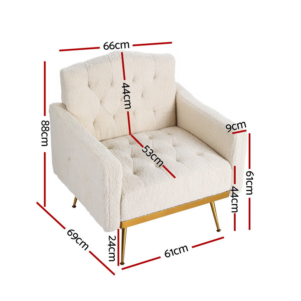 Boucle Accent Chair Modern Scandinavian Style Glam Armchair - Beige - Homecoze