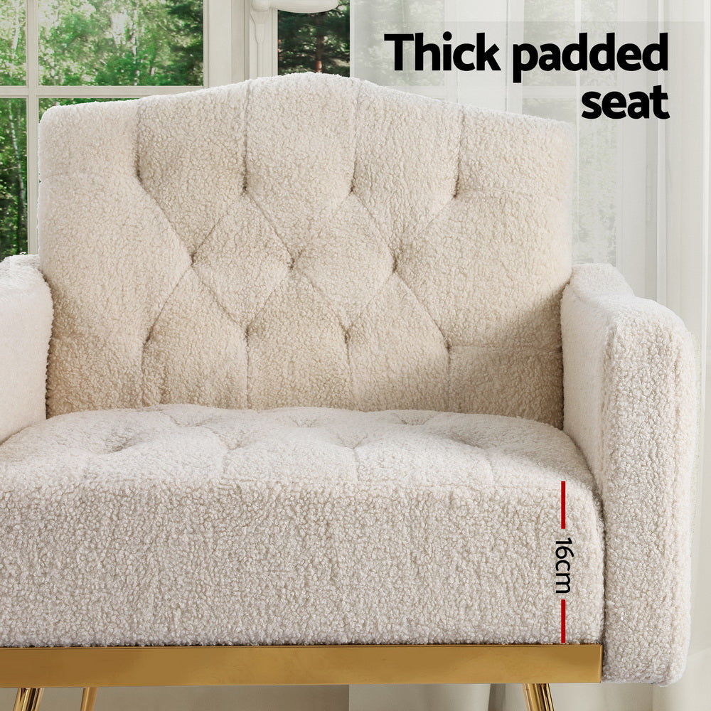 Boucle Accent Chair Modern Scandinavian Style Glam Armchair - Beige - Homecoze