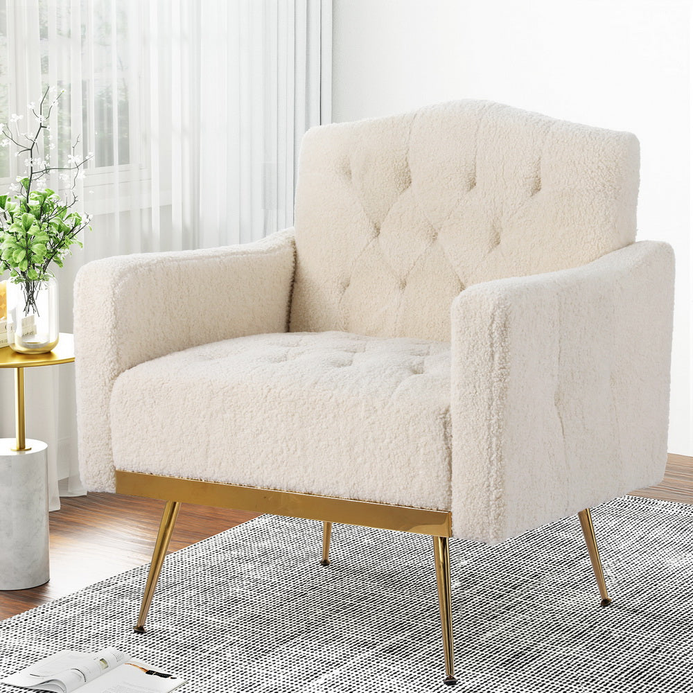 Boucle Accent Chair Modern Scandinavian Style Glam Armchair - Beige - Homecoze