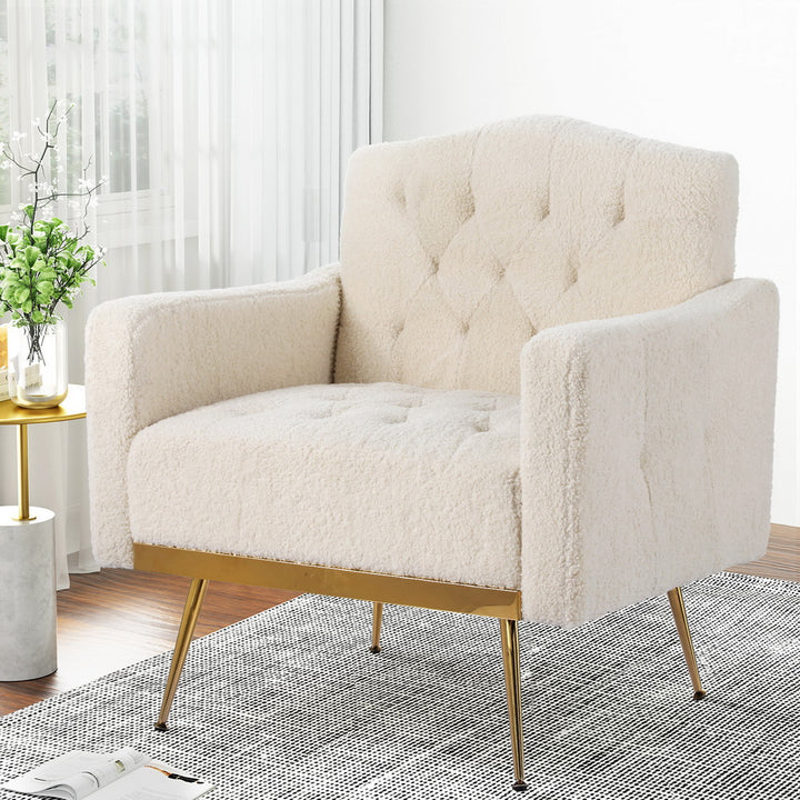 Boucle Accent Chair Modern Scandinavian Style Glam Armchair - Beige