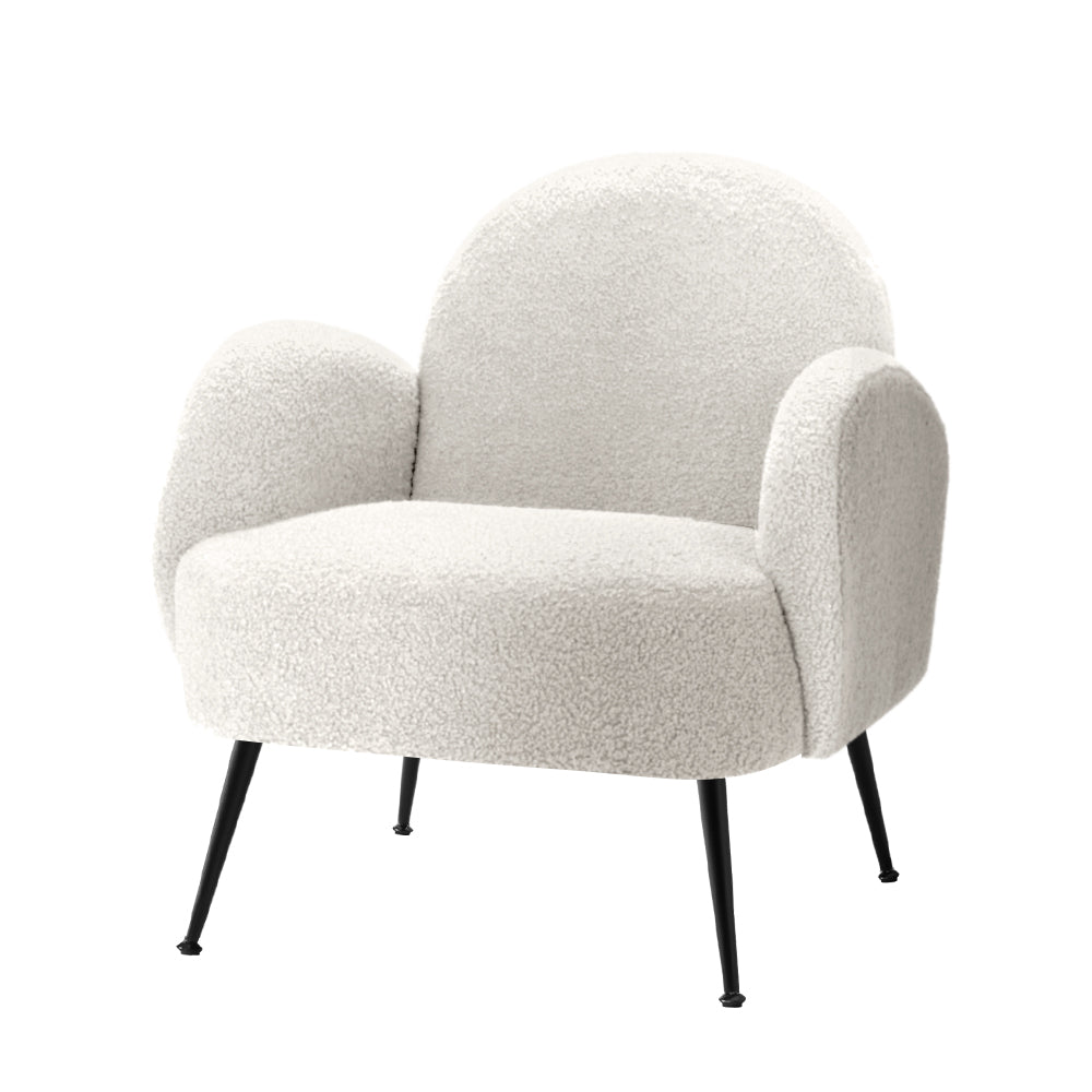 Ultra-Modern Sherpa Boucle Fabric Accent Tub Armchair - White Homecoze