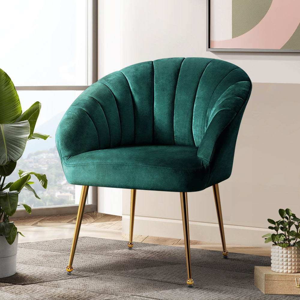 Classic Shell Velvet Accent Armchair - Green Homecoze