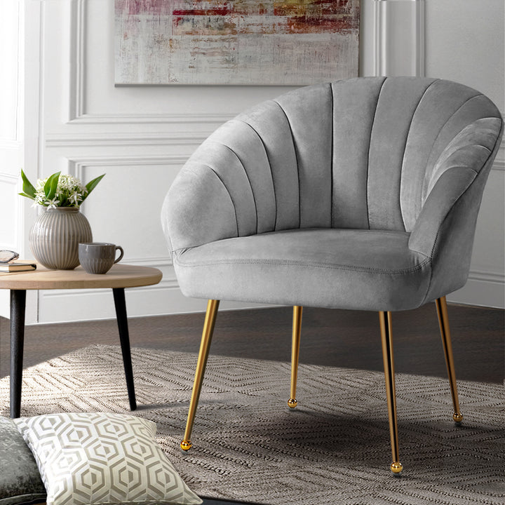 Classic Shell Velvet Accent Armchair - Grey Homecoze