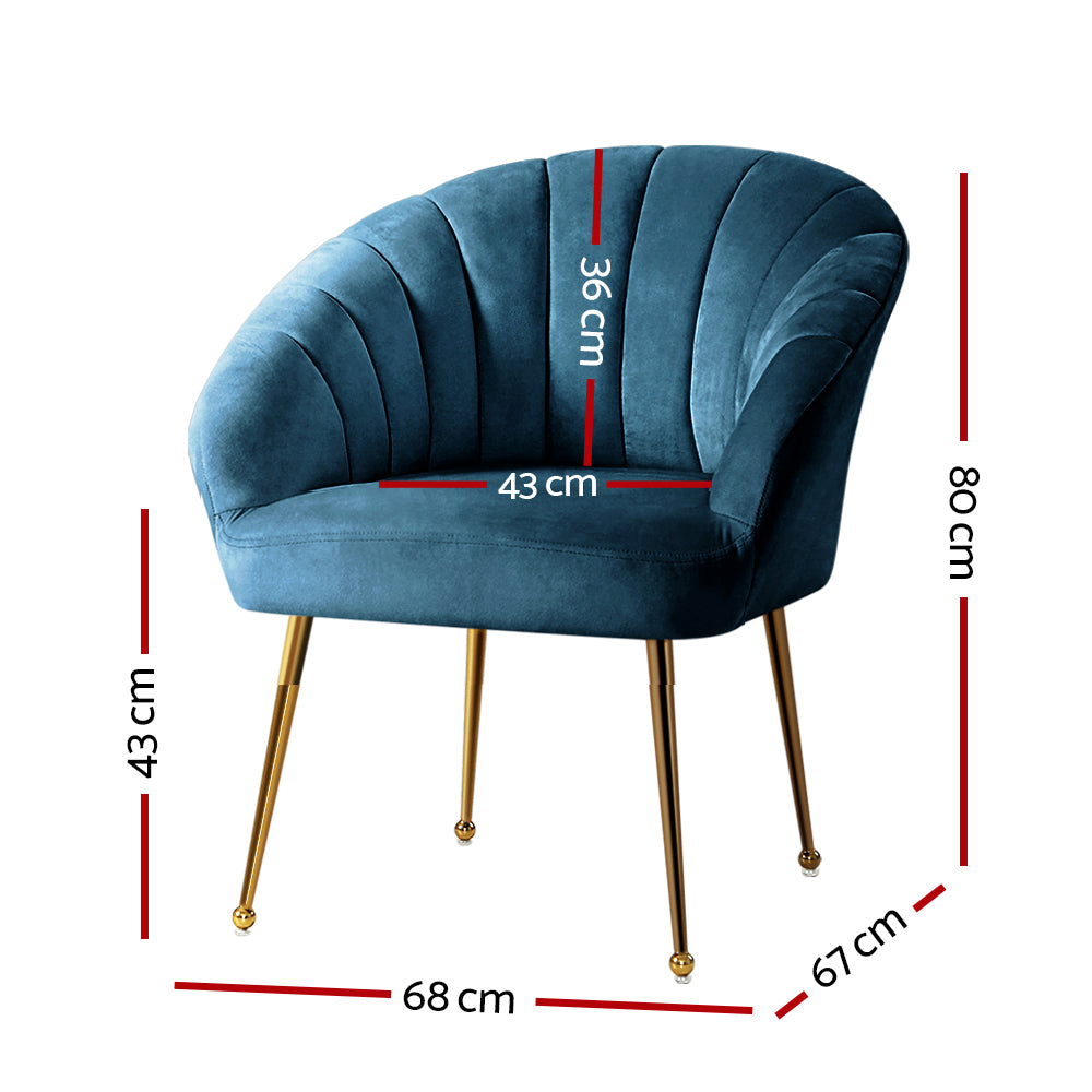 Classic Shell Velvet Accent Armchair - Blue Homecoze