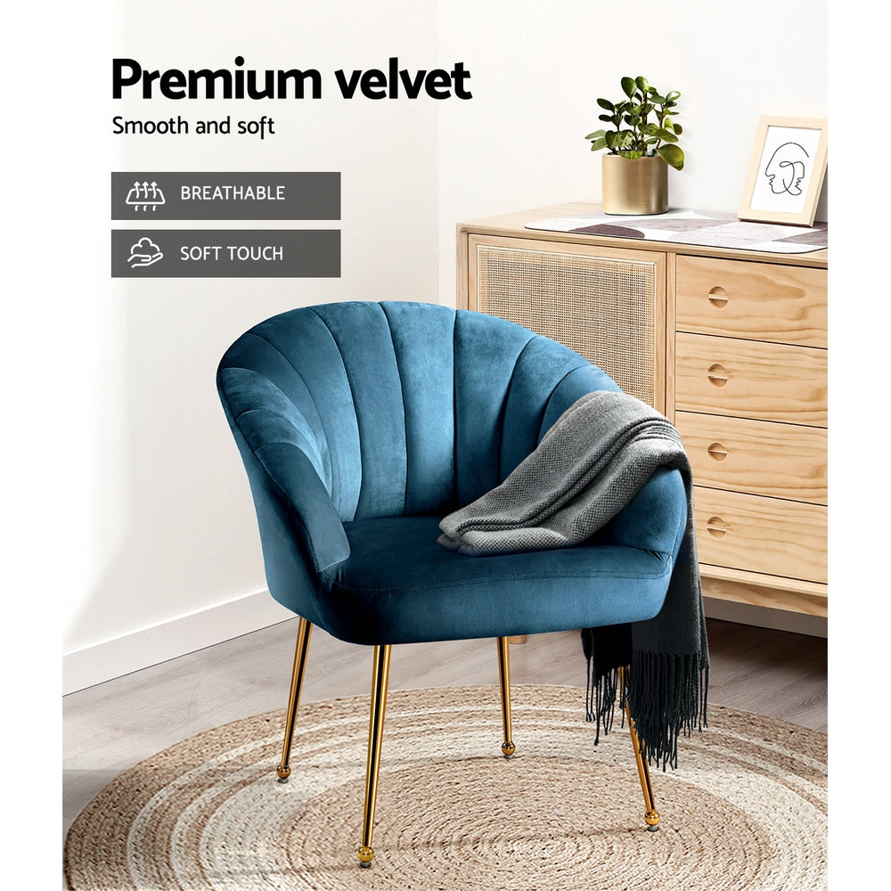 Classic Shell Velvet Accent Armchair - Blue Homecoze