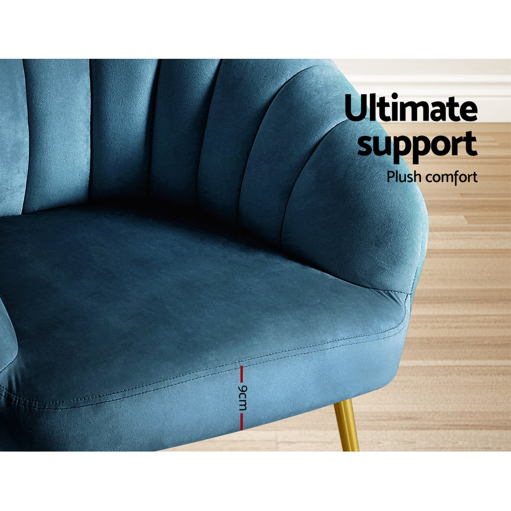 Classic Shell Velvet Accent Armchair - Blue Homecoze