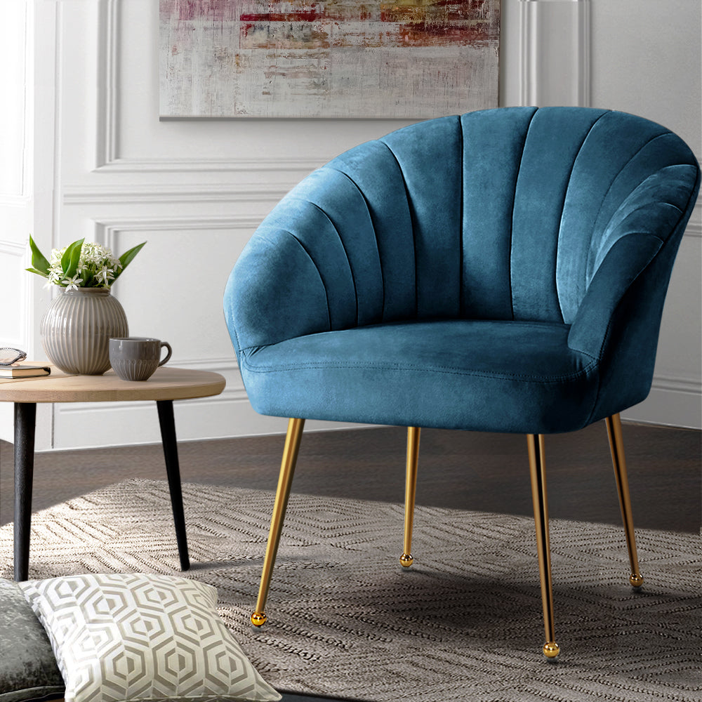 Classic Shell Velvet Accent Armchair - Blue Homecoze