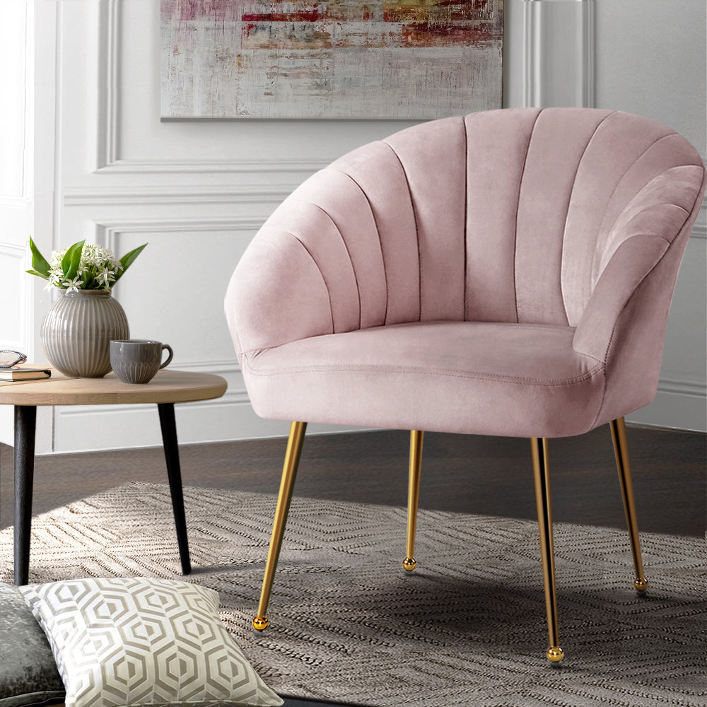 Classic Shell Velvet Accent Armchair - Pink Homecoze