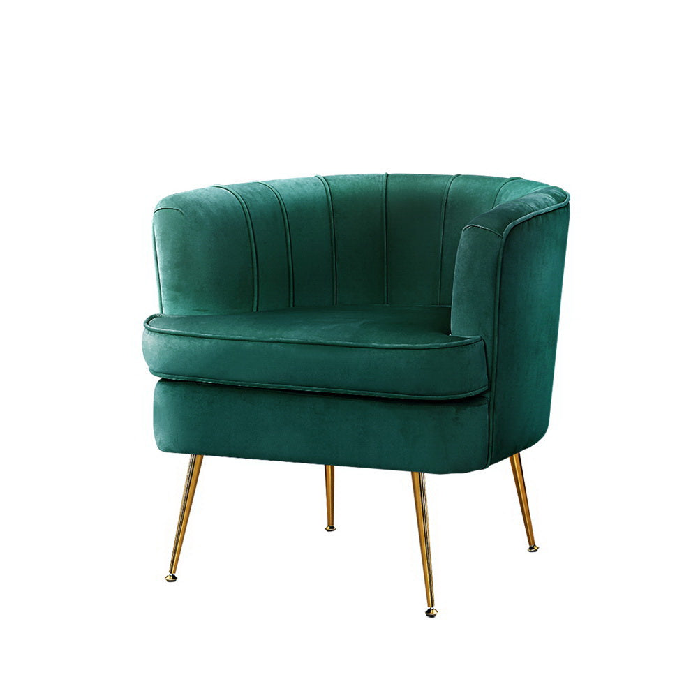 Classic Retro Tub Velvet Accent Armchair - Green Homecoze