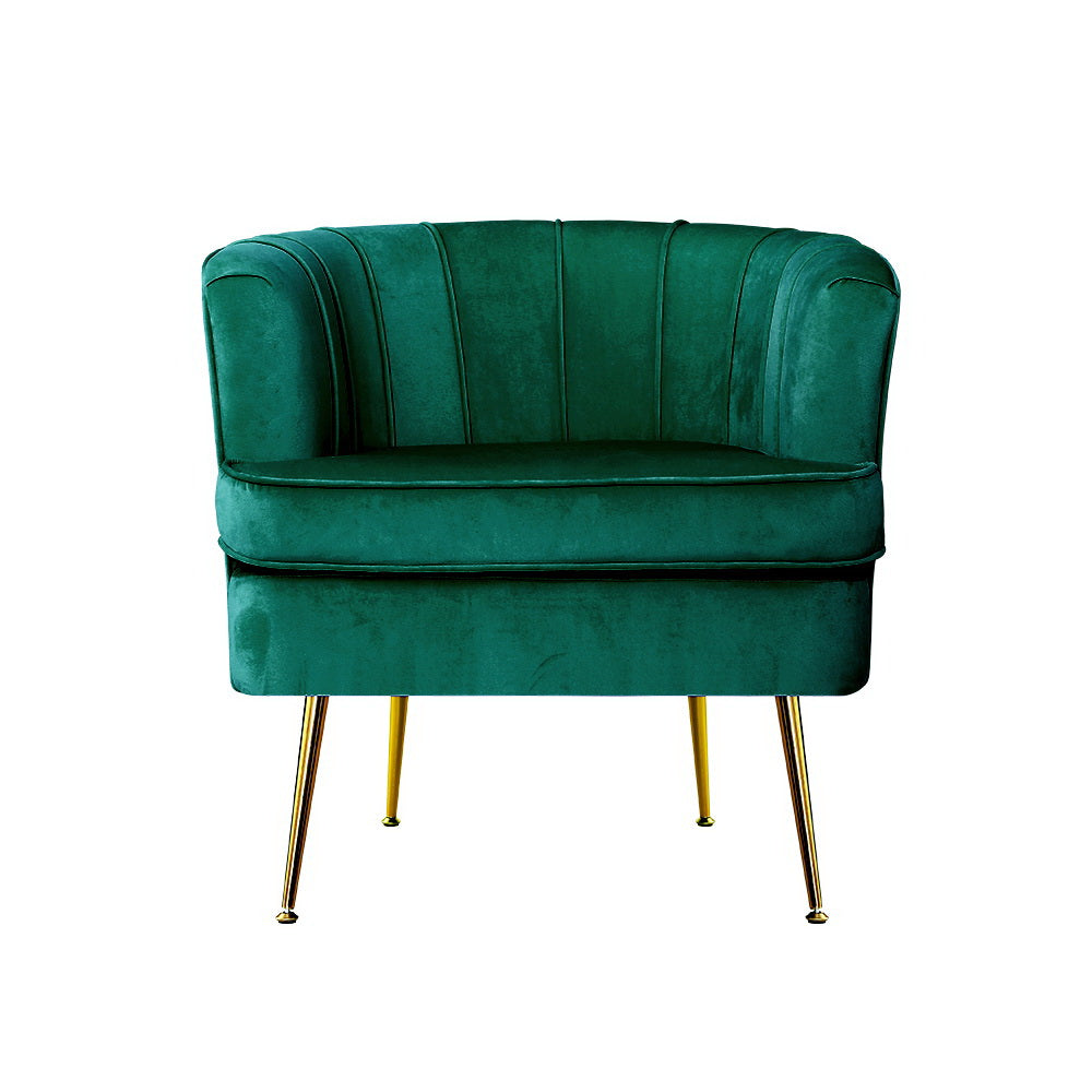 Classic Retro Tub Velvet Accent Armchair - Green Homecoze