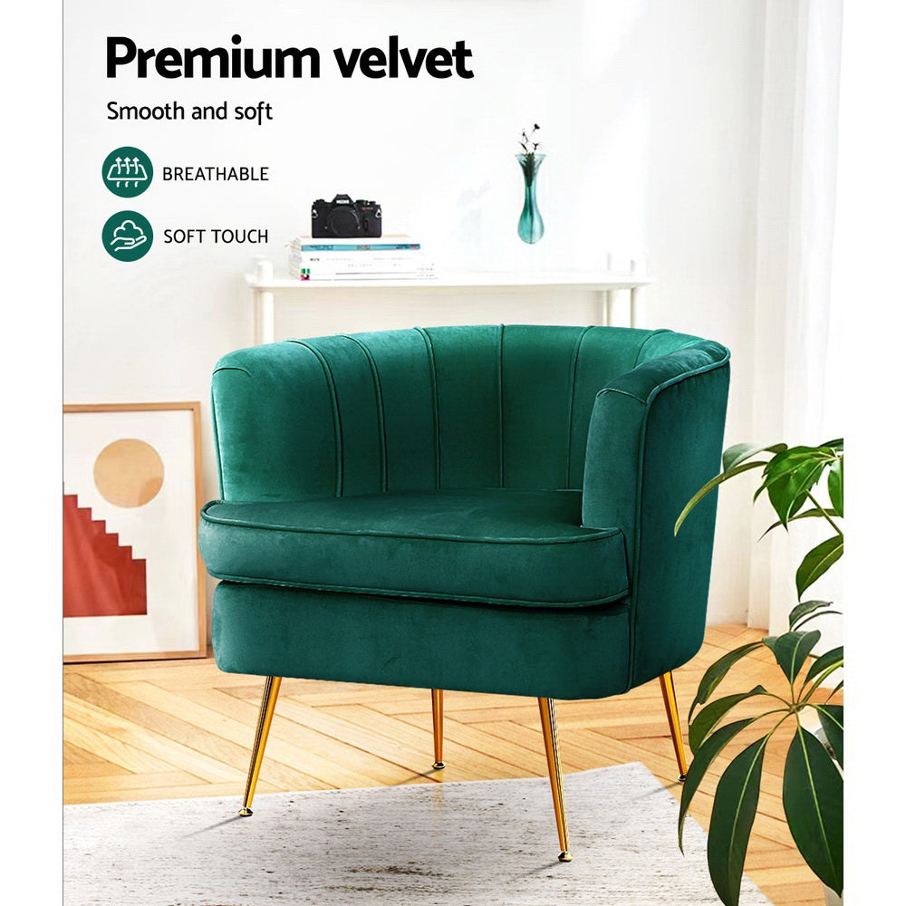 Classic Retro Tub Velvet Accent Armchair - Green Homecoze