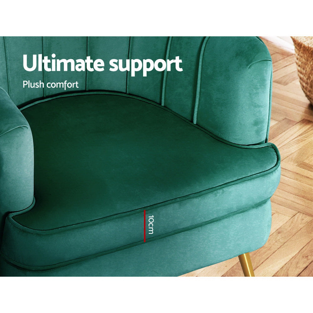 Classic Retro Tub Velvet Accent Armchair - Green Homecoze