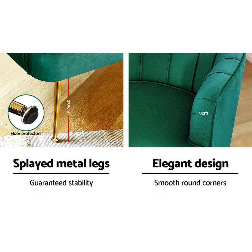 Classic Retro Tub Velvet Accent Armchair - Green Homecoze