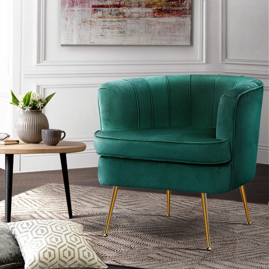 Classic Retro Tub Velvet Accent Armchair - Green Homecoze