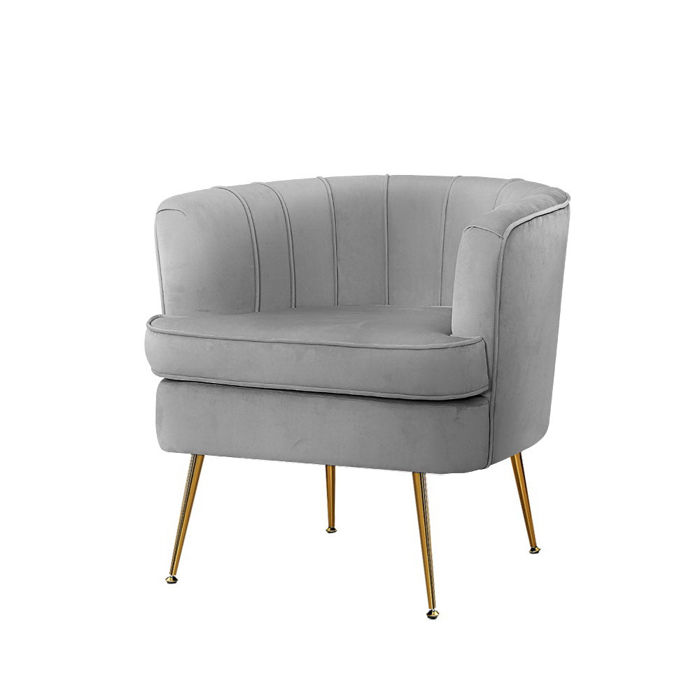 Classic Retro Tub Velvet Accent Armchair - Grey Homecoze