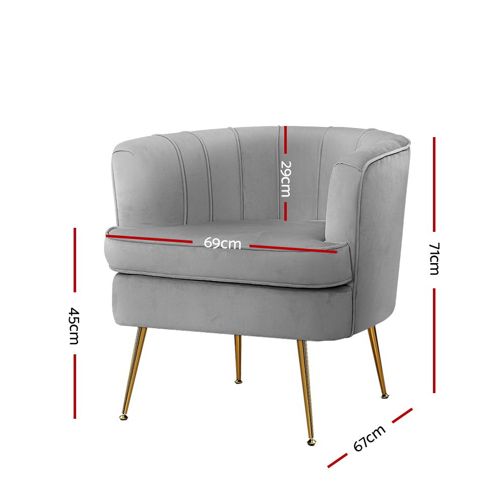 Classic Retro Tub Velvet Accent Armchair - Grey Homecoze