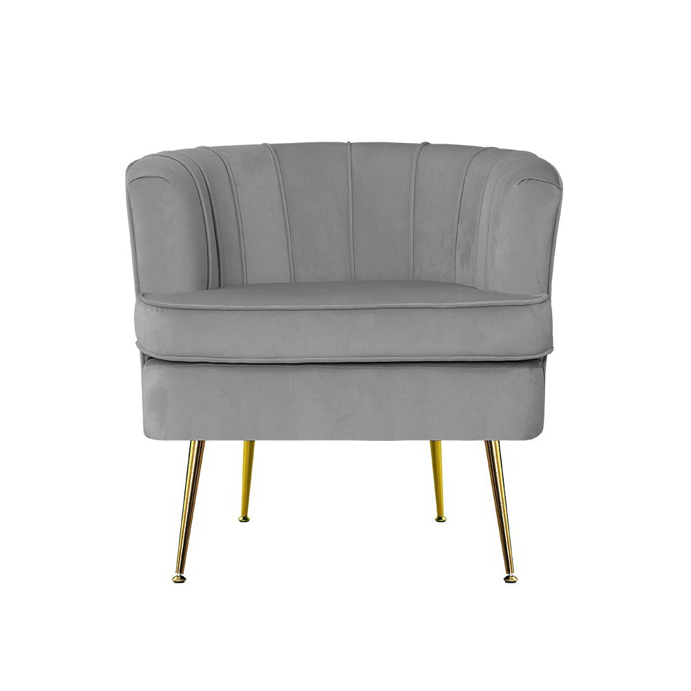 Classic Retro Tub Velvet Accent Armchair - Grey Homecoze