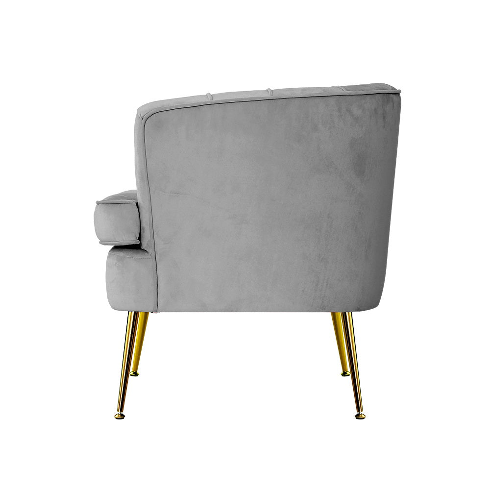 Classic Retro Tub Velvet Accent Armchair - Grey Homecoze