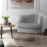 Classic Retro Tub Velvet Accent Armchair - Grey Homecoze