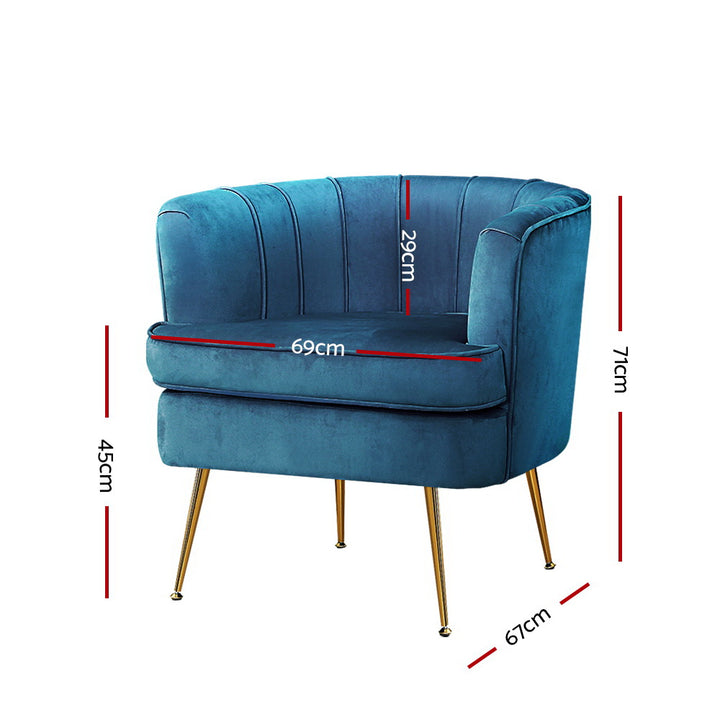 Classic Retro Tub Velvet Accent Armchair - Blue Homecoze