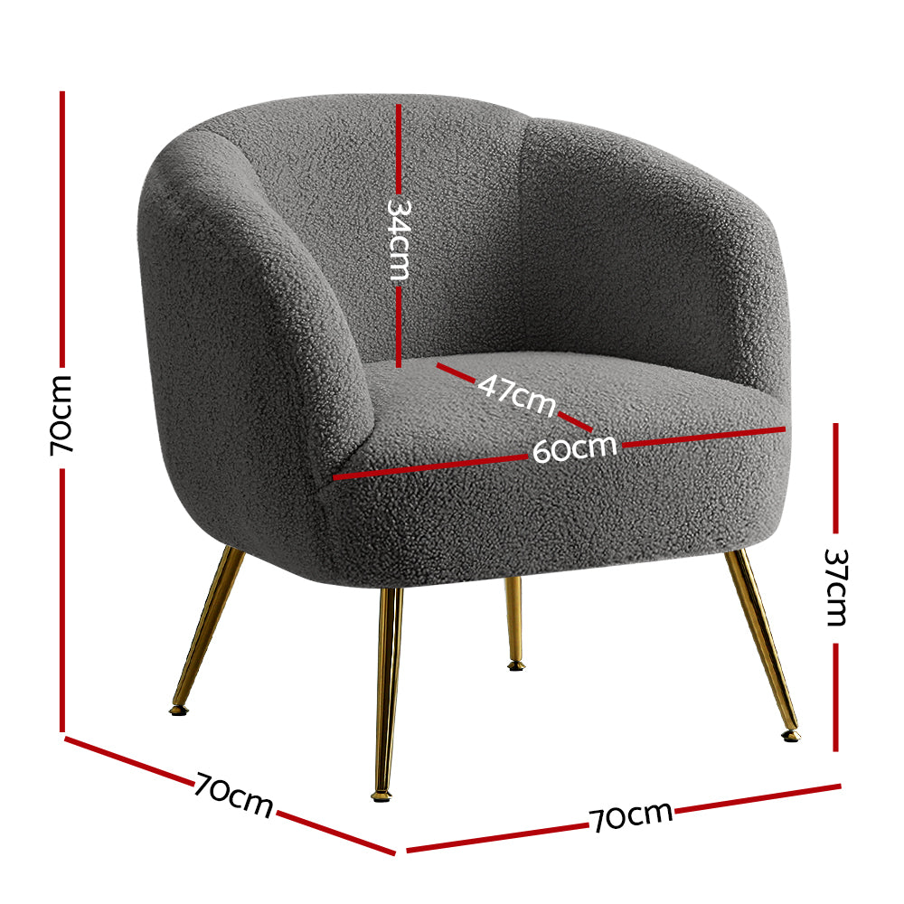 Ultra-Modern Curved Mid Back Sherpa Boucle Fabric Accent Armchair - Charcoal Homecoze