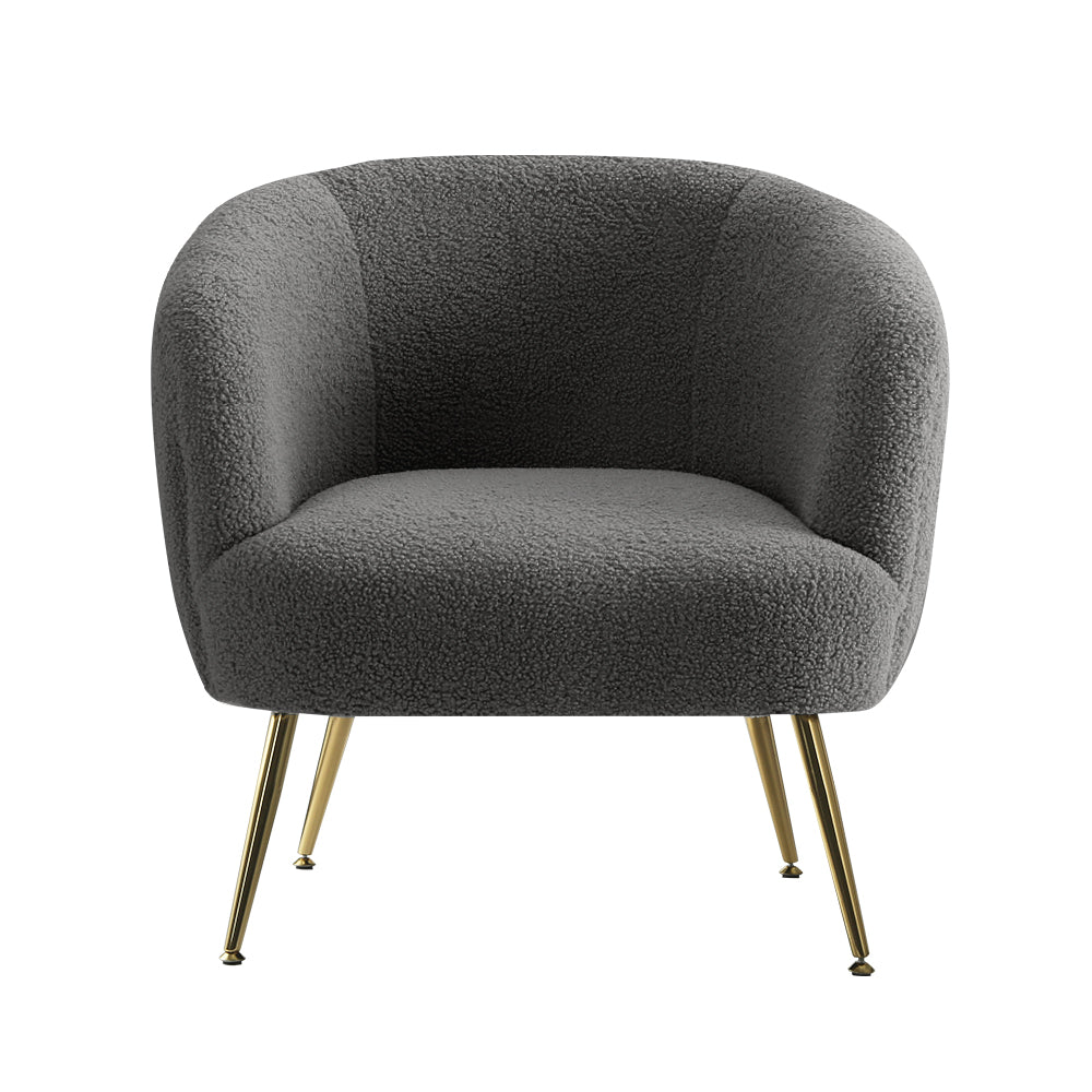 Ultra-Modern Curved Mid Back Sherpa Boucle Fabric Accent Armchair - Charcoal Homecoze
