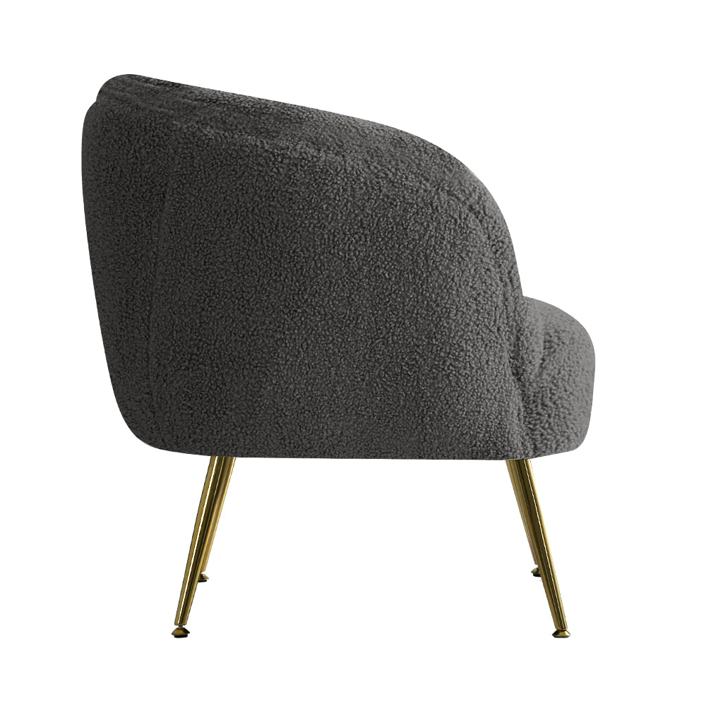 Ultra-Modern Curved Mid Back Sherpa Boucle Fabric Accent Armchair - Charcoal Homecoze