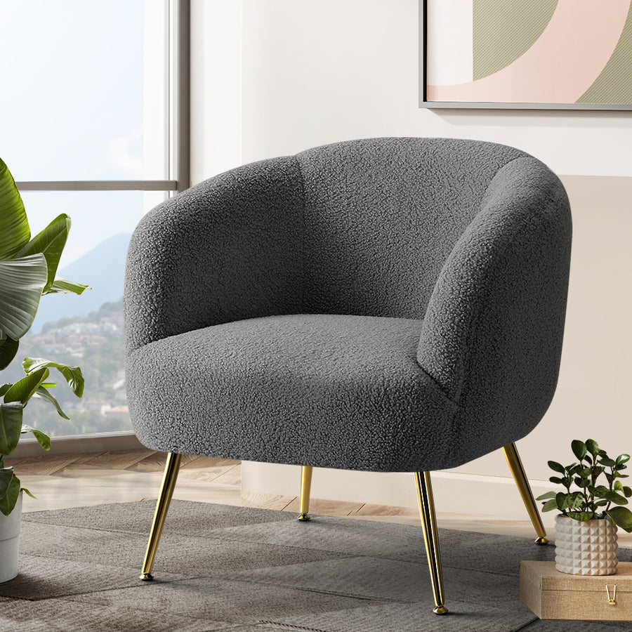 Ultra-Modern Curved Mid Back Sherpa Boucle Fabric Accent Armchair - Charcoal Homecoze