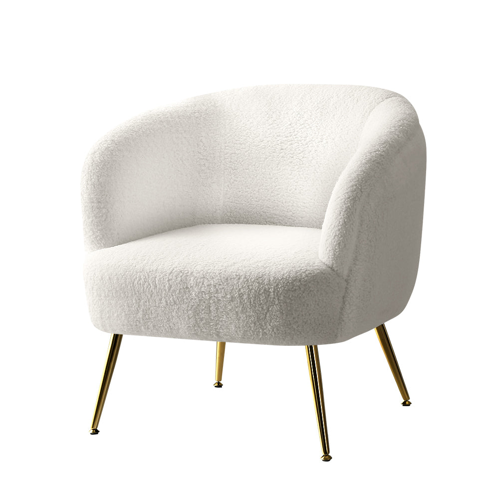 Ultra-Modern Curved Mid Back Sherpa Boucle Fabric Accent Armchair - White Homecoze