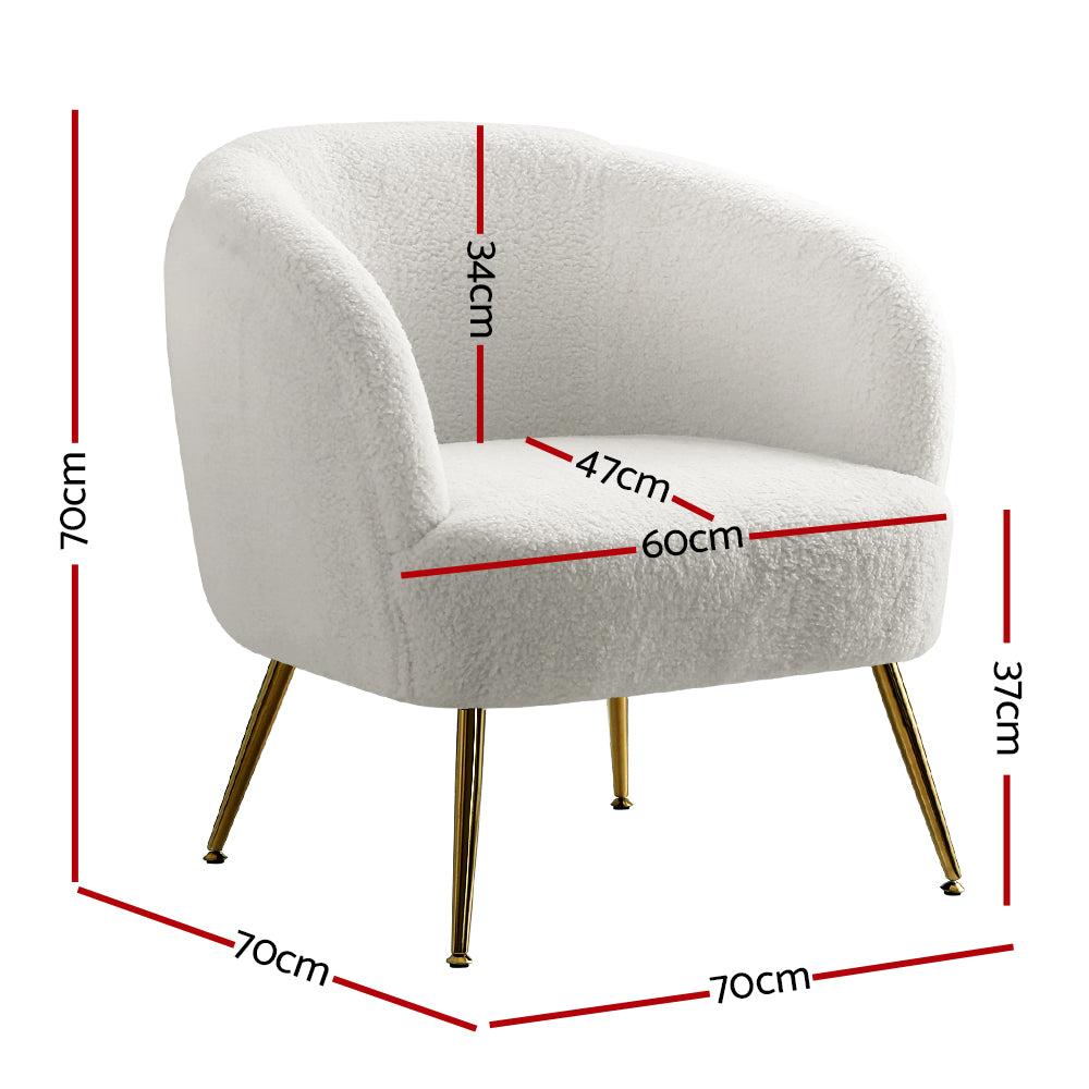 Ultra-Modern Curved Mid Back Sherpa Boucle Fabric Accent Armchair - White Homecoze