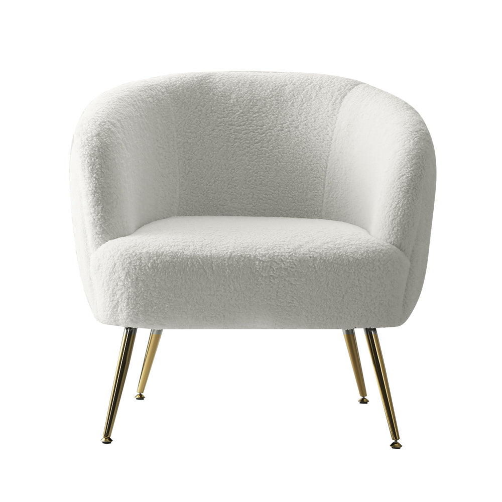 Ultra-Modern Curved Mid Back Sherpa Boucle Fabric Accent Armchair - White Homecoze