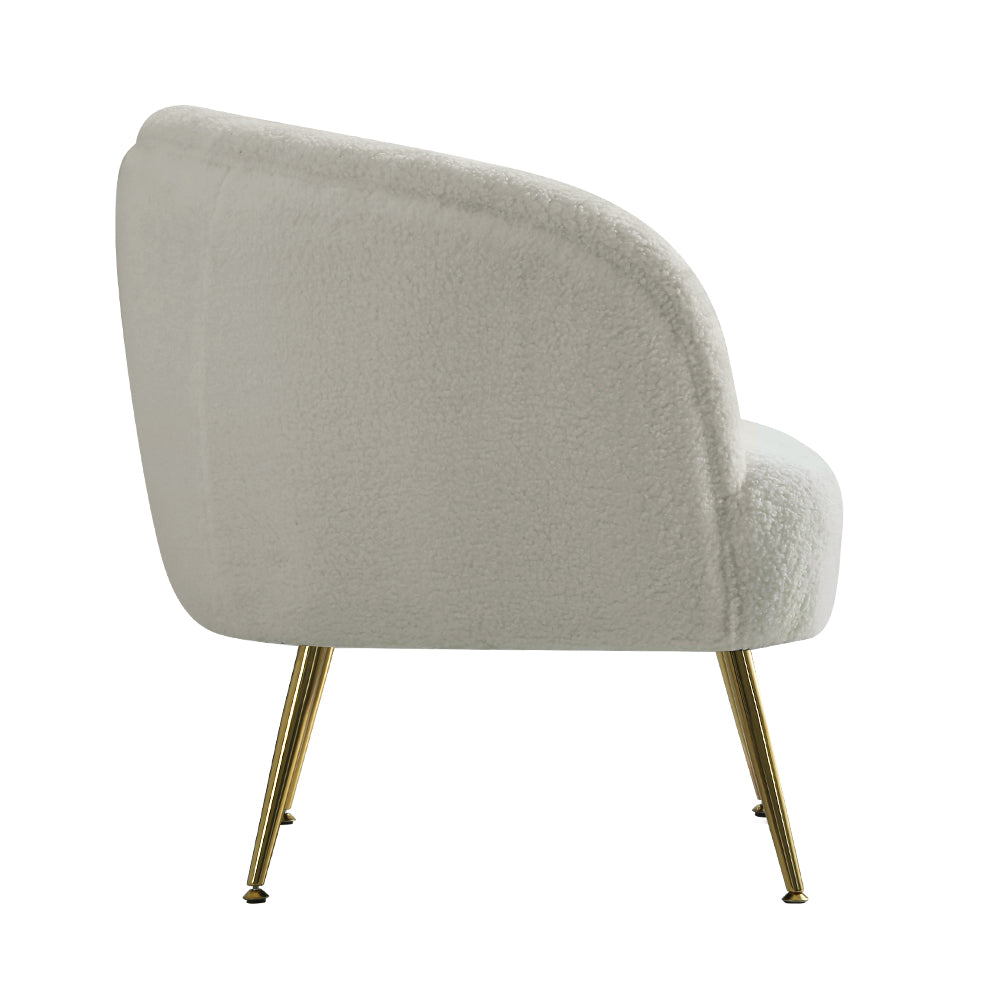 Ultra-Modern Curved Mid Back Sherpa Boucle Fabric Accent Armchair - White Homecoze