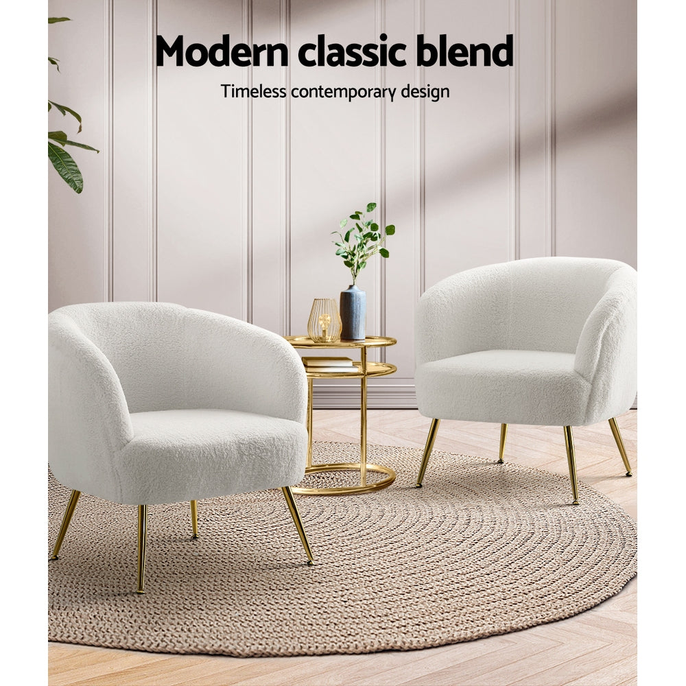 Ultra-Modern Curved Mid Back Sherpa Boucle Fabric Accent Armchair - White Homecoze